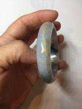 Load image into Gallery viewer, 54mm 100% Natural type A icy watery green white carved flowers and golden-painted Jadeite Jade bangle PB285
