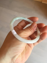 Load image into Gallery viewer, 59.5mm 100% natural certified light green/white round cut slim jadeite jade bangle BL43-1824
