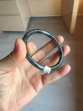 Load image into Gallery viewer, 54.5mm Certified Type A 100% Natural dark green/black/blue with black floating flowers(Wuji) slim round cut Jadeite bangle PD111-6917
