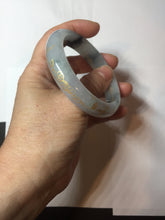 Load image into Gallery viewer, 54mm 100% Natural type A icy watery green white carved flowers and golden-painted Jadeite Jade bangle PB285
