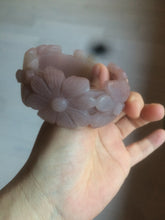 Load image into Gallery viewer, 54mm 100% natural light red/purple/white Quartzite (Shetaicui jade) carved galsang flower(格桑花) bangle XY96
