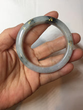 Load image into Gallery viewer, 54mm 100% Natural type A icy watery green white carved flowers and golden-painted Jadeite Jade bangle PB285
