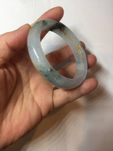 Load image into Gallery viewer, 54mm 100% Natural type A icy watery green white carved flowers and golden-painted Jadeite Jade bangle PB285
