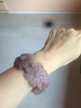 Load image into Gallery viewer, 54mm 100% natural light red/purple/white Quartzite (Shetaicui jade) carved galsang flower(格桑花) bangle XY96
