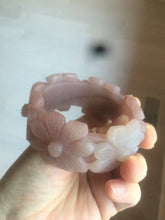 Load image into Gallery viewer, 54mm 100% natural light red/purple/white Quartzite (Shetaicui jade) carved galsang flower(格桑花) bangle XY96

