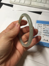 Load image into Gallery viewer, 55mm Certified type A 100% Natural light green gray black slim round cut Jadeite bangle PA204-2448
