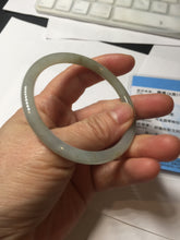 Load image into Gallery viewer, 55mm Certified type A 100% Natural light green gray black slim round cut Jadeite bangle PA204-2448
