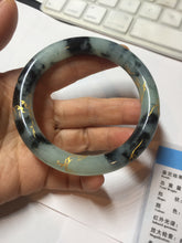 Load image into Gallery viewer, 58mm 100% Natural type A icy watery green dark carved flowers golden-painted round cut Jadeite Jade bangle PH76-5856
