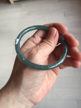 Load image into Gallery viewer, 56.5mm Certified Type A 100% Natural dark green/blue/gray Guatemala slim round cut Jadeite bangle PE59-7037
