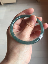 Load image into Gallery viewer, 56.5mm Certified Type A 100% Natural dark green/blue/gray Guatemala slim round cut Jadeite bangle PE59-7037

