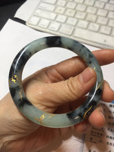 Load image into Gallery viewer, 58mm 100% Natural type A icy watery green dark carved flowers golden-painted round cut Jadeite Jade bangle PH76-5856

