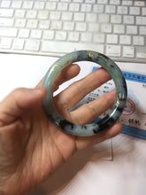 Load image into Gallery viewer, 58mm 100% Natural type A icy watery green dark carved flowers golden-painted round cut Jadeite Jade bangle PH76-5856

