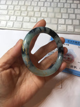 Load image into Gallery viewer, 58mm 100% Natural type A icy watery green dark carved flowers golden-painted round cut Jadeite Jade bangle PH76-5856
