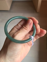 Load image into Gallery viewer, 55.5mm Certified Type A 100% Natural light green/blue/gray with black floating fowers Guatemala slim round cut Jadeite bangle BP215-(3790)
