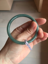 Load image into Gallery viewer, 55.5mm Certified Type A 100% Natural light green/blue/gray with black floating fowers Guatemala slim round cut Jadeite bangle BP215-(3790)
