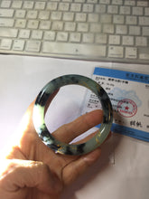 Load image into Gallery viewer, 58mm 100% Natural type A icy watery green dark carved flowers golden-painted round cut Jadeite Jade bangle PH76-5856
