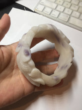 Load image into Gallery viewer, 55.5mm 100% natural pink red brown beige carved Goldern fish and lotus (金玉满堂)  Quartzite (Shetaicui jade) bangle SY127
