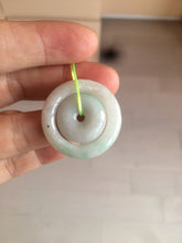 Load image into Gallery viewer, 28.5mm Type A 100% Natural light green Jadeite Jade concentric circle safety Guardian ring Pendant (子母扣,同心环) AC84
