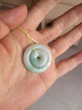 Load image into Gallery viewer, 28.5mm Type A 100% Natural light green Jadeite Jade concentric circle safety Guardian ring Pendant (子母扣,同心环) AC84
