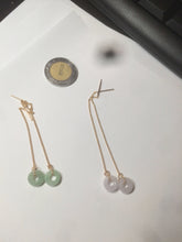 Load image into Gallery viewer, 100% Natural icy watery white/green/brown/purple ring dangling jadeite Jade earring C121

