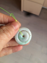 Load image into Gallery viewer, 28.5mm Type A 100% Natural light green Jadeite Jade concentric circle safety Guardian ring Pendant (子母扣,同心环) AC84
