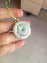 Load image into Gallery viewer, 28.5mm Type A 100% Natural light green Jadeite Jade concentric circle safety Guardian ring Pendant (子母扣,同心环) AC84

