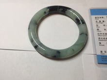 Load image into Gallery viewer, 58.8mm certified 100% natural type A dark green white with green floating flowers jadeite bangle PH77-5859
