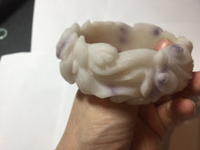 Load image into Gallery viewer, 55.5mm 100% natural pink red brown beige carved Goldern fish and lotus (金玉满堂)  Quartzite (Shetaicui jade) bangle SY127
