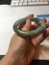 Load image into Gallery viewer, 57.3mm 100% Natural type A greenwatermelon rind  (瓜油青) carved flowers and golden-painted Jadeite Jade bangle PB287-2124
