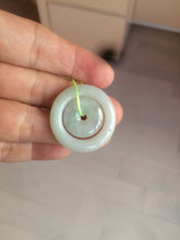 Load image into Gallery viewer, 28.5mm Type A 100% Natural light green Jadeite Jade concentric circle safety Guardian ring Pendant (子母扣,同心环) AC84
