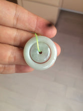 Load image into Gallery viewer, 28.5mm Type A 100% Natural light green Jadeite Jade concentric circle safety Guardian ring Pendant (子母扣,同心环) AC84
