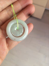 Load image into Gallery viewer, 28.5mm Type A 100% Natural light green Jadeite Jade concentric circle safety Guardian ring Pendant (子母扣,同心环) AC84
