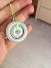 Load image into Gallery viewer, 28.5mm Type A 100% Natural light green Jadeite Jade concentric circle safety Guardian ring Pendant (子母扣,同心环) AC84
