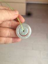 Load image into Gallery viewer, 28.5mm Type A 100% Natural light green Jadeite Jade concentric circle safety Guardian ring Pendant (子母扣,同心环) AC84
