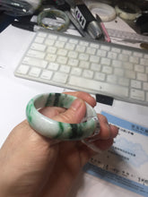 Load image into Gallery viewer, 46.7mm certified Type A 100% Natural sunny green/brown/white(白底青) kids Jadeite Jade bangle/scarf buckle PJ67-0098
