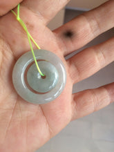 Load image into Gallery viewer, 28.5mm Type A 100% Natural light green Jadeite Jade concentric circle safety Guardian ring Pendant (子母扣,同心环) AC84
