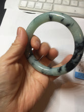 Load image into Gallery viewer, 58.8mm certified 100% natural type A dark green white with green floating flowers jadeite bangle PH77-5859
