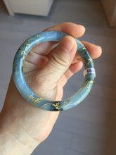 Load image into Gallery viewer, 55mm certified 100% natural Type A sunny green white carved and golden-painted jadeite jade bangle PF79-(3441)
