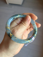 Load image into Gallery viewer, 55mm certified 100% natural Type A sunny green white carved and golden-painted jadeite jade bangle PF79-(3441)
