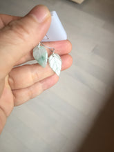 Load image into Gallery viewer, 100% natural type A icy watery light green with green floating flowers jadeite jade leaf earring PC25-6
