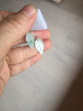 Load image into Gallery viewer, 100% natural type A icy watery light green with green floating flowers jadeite jade leaf earring PC25-6

