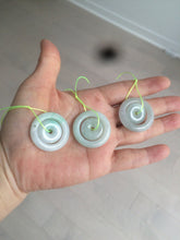Load image into Gallery viewer, 28.5mm Type A 100% Natural light green Jadeite Jade concentric circle safety Guardian ring Pendant (子母扣,同心环) AC84
