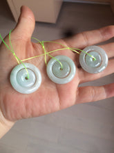 Load image into Gallery viewer, 28.5mm Type A 100% Natural light green Jadeite Jade concentric circle safety Guardian ring Pendant (子母扣,同心环) AC84
