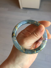 Load image into Gallery viewer, 55mm certified 100% natural Type A sunny green white carved and golden-painted jadeite jade bangle PF79-(3441)
