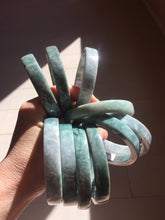 Load image into Gallery viewer, 56-58mm Certified Type A 100% Natural Dark Green Purple Gray Monet's Pond Square Jadeite Jade Bangle group GL61

