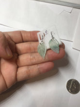 Load image into Gallery viewer, 100% natural type A icy watery light green with green floating flowers jadeite jade leaf earring PC25-6
