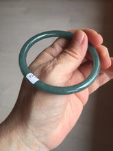 Load image into Gallery viewer, 56.5mm Certified Type A 100% Natural dark green/blue/gray Guatemala slim round cut Jadeite bangle PE51-7057
