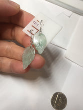 Load image into Gallery viewer, 100% natural type A icy watery light green with green floating flowers jadeite jade leaf earring PC25-6
