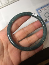 Load image into Gallery viewer, 59.2mm Certified Type A 100% Natural deep sea dark green/blue/gray/black snowy Guatemala slim round cut Jadeite bangle PC105-1029
