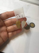 Load image into Gallery viewer, 100% natural type A yellow white jadeite jade leaf earring PC25-8
